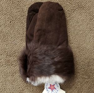Brown Suede and Rabbit Fur Mittens